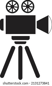 icono de cámara de película antigua plana en blanco y negro -Vector Stock