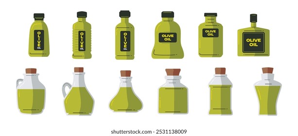 Flaches Olivenöl in einem Flaschenillustrationssatz