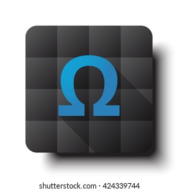 Flat Omega icon on black app button with drop shadow