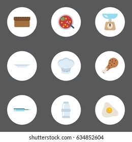 Flat Omelette, Broth, Dish And Other Vector Elements. Set Of Kitchen Flat Symbols Also Includes Leg, Dishware, Dish Objects.