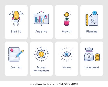 Flat Onboarding Screens Business Related  - Conceptual outline icons collection - vector 