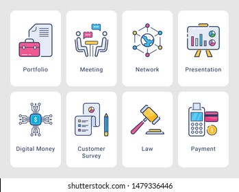 Flat Onboarding Screens Business Related  - Conceptual outline icons collection - vector 