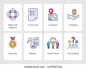 Flat Onboarding Screens Business Related  - Conceptual outline icons collection - vector 