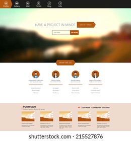 Flat One Page Website Template With Blurred Backgrounds 