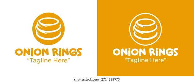 Logo de anillos de cebolla planos creado para establecimientos de comida casual y una marca de refrigerios juguetona.