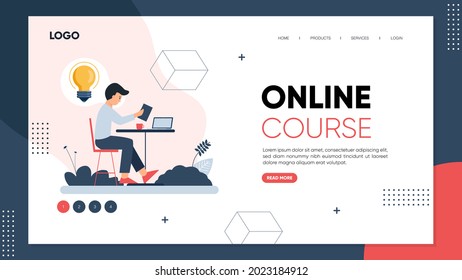Flat online learning landing page for website template