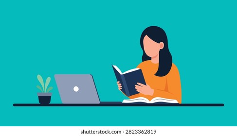 Flat online learning and reading vector illustration.