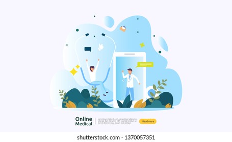 Flat online medical advice or health care service. Call doctor support concept with people character. template for web landing page, banner, presentation, social, poster, ad, promotion or print media.