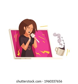 Flat online music content icon with singing rock musician vector illustration