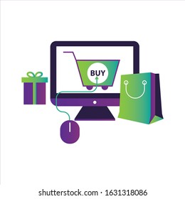Flat online shopping and e-commerce concept