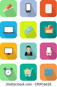 flat online shopping icon set