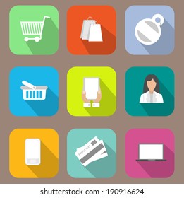 flat online shopping icon set