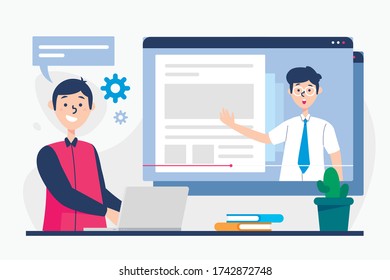 Flat Online tutorials concept man and woman