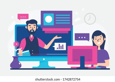 Flat Online tutorials concept man and woman