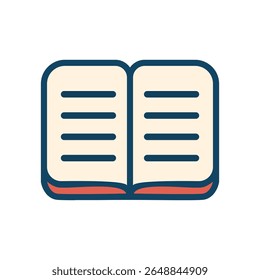 Ícone de livro aberto plano em estilo vetorial mínimo para educação, leitura, biblioteca, literatura, aprendizagem online, aplicativos escolares e projetos de design de materiais de estudo