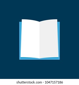 Flat open book icon or symbol on dark blue background. Library concept sign
