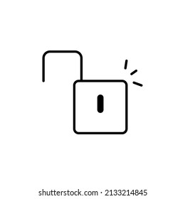 Flat open lock line. Protection, safety, password security concept. Line art. Vector illustration. stock image.