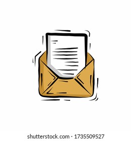 Flat open message Icon. handdrawn vector illustration.