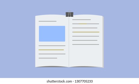 Flat open notebook Illustration. Vector realistic icon. Office and school supplies.