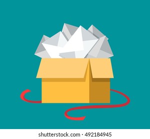 Flat opened gift box with message letters inside, email correspondence, inbox vector illustration. Emailing and global communication concept.