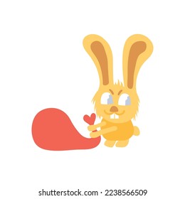 conejo de naranja plano con saco rojo, ilustración vectorial aislada sobre fondo blanco