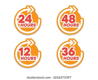 Pegatinas de cuenta regresiva circulares naranjas planas de 12 a 48 horas para oferta urgente u oferta limitada