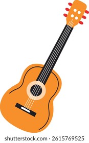Flat orange classical guitar illustration with black strings. Perfect for kids’ music learning visuals, fun design elements, school posters, or creative music-themed graphics.