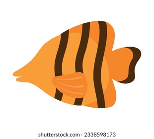Flat Orange Fish Cartoon for Cute Ocean and Sea Animal Kids Book Element Decoration Illustration without face isolated on White Background