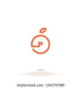 flat orange fruit shape with modern P logotype creative logotype isolated on white background. 