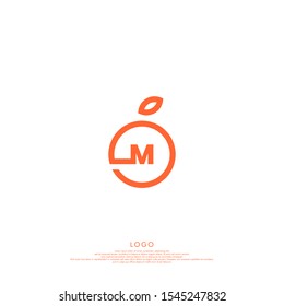 flat orange fruit shape with modern M logotype creative logotype isolated on white background. 