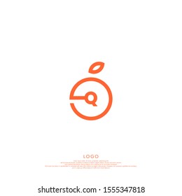flat orange fruit shape with modern Q logotype creative logotype isolated on white background. 