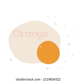 Flat Orange hand drawn vector illustration. Ripe fruit, juicy organic food abstract drawing isolated on pastel beige background. Trendy home decor. Modern color print
