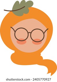 flat orange hijab girl icon auntum day theme