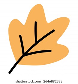 Flat orange leaf with bent midrib and artistic feel, dynamic and abstract.