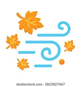 Flat orange leaves carried through swirling blue autumn wind.