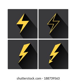 flat orange lightning bolt vector icon set on black square