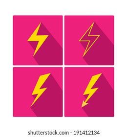 flat orange lightning bolt vector icon set on pink square