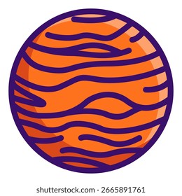 Ícone de planeta listrado laranja plano, inspirado em Vênus ou mundos fictícios, perfeito para projetos de design gráfico com temas de espaço, astronomia e ciência