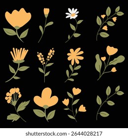 Flor e folha orgânica plana com jardim de verão botânico Natureza Decorar