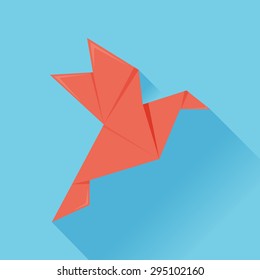 Flat origami paper bird 