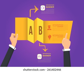Flat Origami Paper Infographics Template