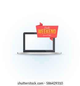 Flat Origami Style Big Sale Pop-up Banner and Computer Illustration, Vector Ad Web Template