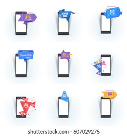Flat Origami Style Big Sale Pop-up Banner and Smart Phone Illustration, Vector Ad Web Template Set