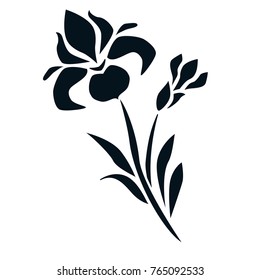 Flat ornamental vector iris flover black on white silhouette japanese style