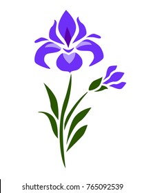 Flat ornamental vector iris flover purple on white japanese style