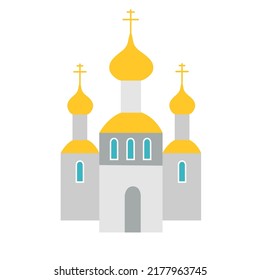 Flat orthodox church isolated. Castle, temple, cathedral vector icon. Orthodox christianity. Place for prayer, treatment to God. Religion symbol. Vector illustration