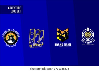 Flat Outdoor Activity Logo Set in mountain illustration design concept for your business, adventure team, scout team and many more