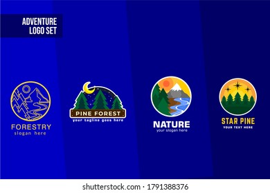 Flat Outdoor Activity Logo Set in mountain illustration design concept for your business, adventure team, scout team and many more