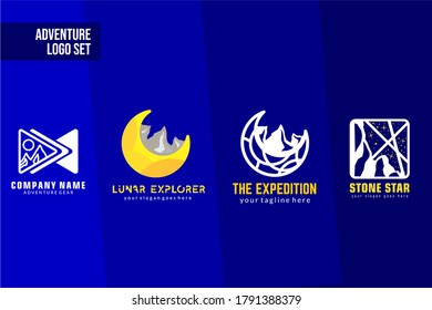 Flat Outdoor Activity Logo Set in mountain illustration design concept for your business, adventure team, scout team and many more