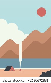 Flat outdoor boho landscape wall art illustration background. Minimalistic aesthetic landscape boho illustration